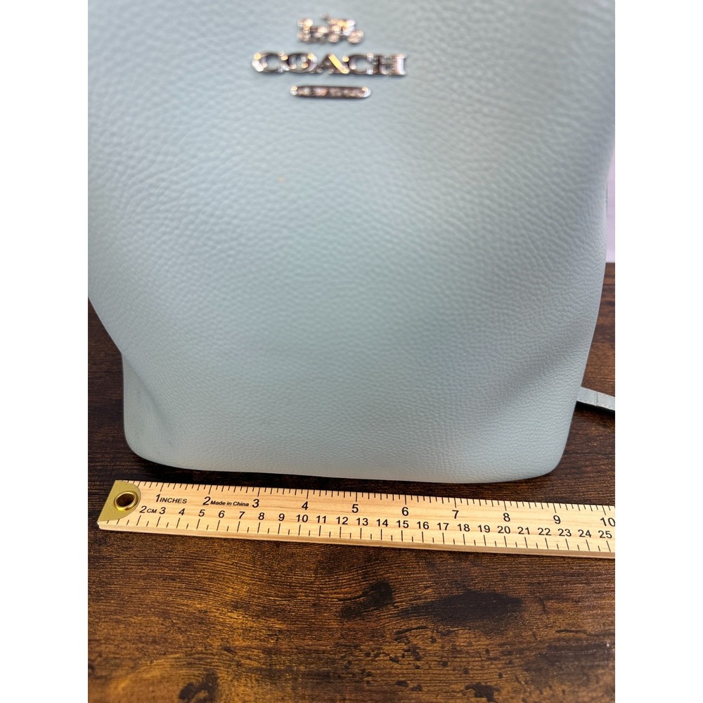 *Flawed Coach Town Bucket Bag 91122 Seafoam Blue Pebble Leather Crossbody Purse - Picture 2 of 16